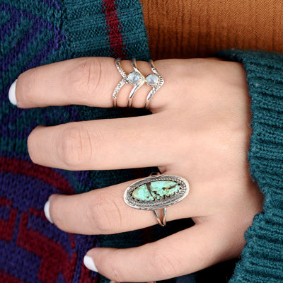 Triple Chevron Boho Ring with Moonstone Sterling Silver - Boho Magic