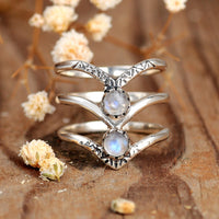Triple Chevron Boho Ring with Moonstone Sterling Silver - Boho Magic