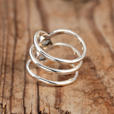 Triple Chevron Boho Ring with Moonstone Sterling Silver - Boho Magic