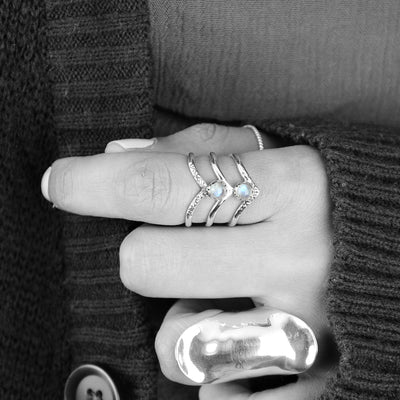 Triple Chevron Boho Ring with Moonstone Sterling Silver - Boho Magic