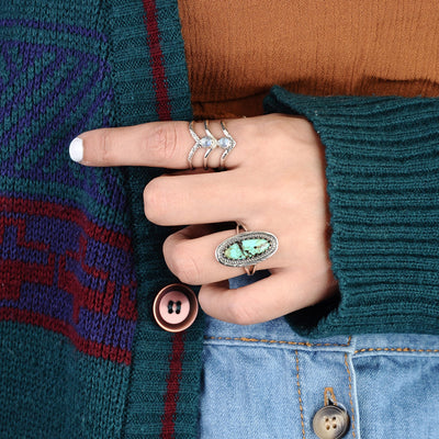 Triple Chevron Boho Ring with Moonstone Sterling Silver - Boho Magic