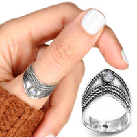 Chevron Thumb Ring with Moonstone Sterling Silver - Boho Magic
