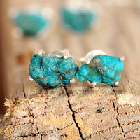 Raw Turquoise Earrings Sterling Silver - Boho Magic