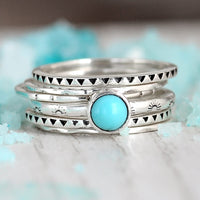 Turquoise Boho Stacking Ring Set Sterling Silver - Boho Magic